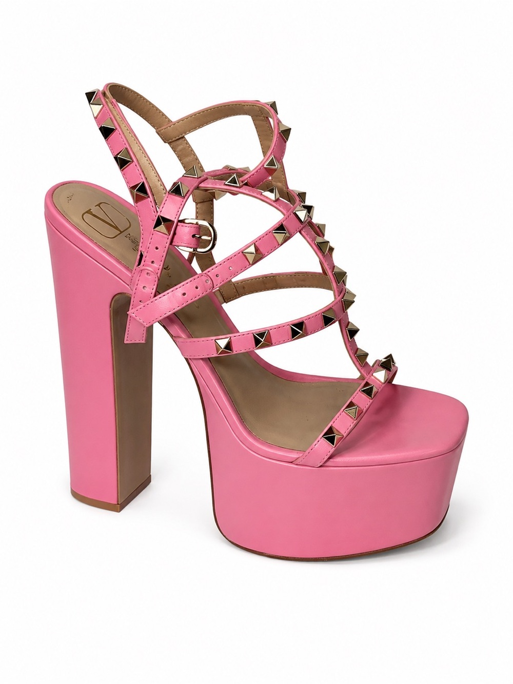 Valentino Garavani Pink Studded Platform High Heel Sandal